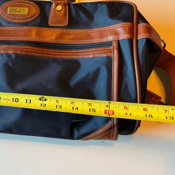 Vintage 80s Jaguar Navy Blue Brown Weekender Overnighter Duffel Bag Travel - Picture 11 of 12